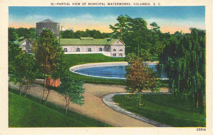 Columbia South Carolina USA Partial view of Municipal Waterworks Illustration