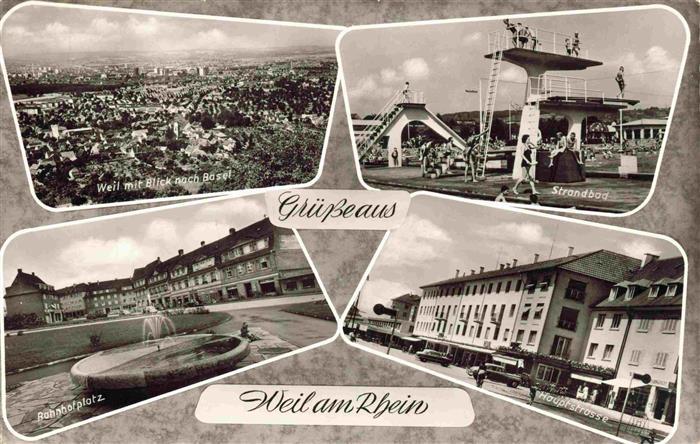 Weil am Rhein Panorama Blick nach Basel Strandbad Sprungturm Bahnhofplatz Haupts