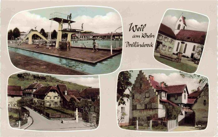 Weil am Rhein Freibad Sprungturm Teilansichten Altstadt Kirche