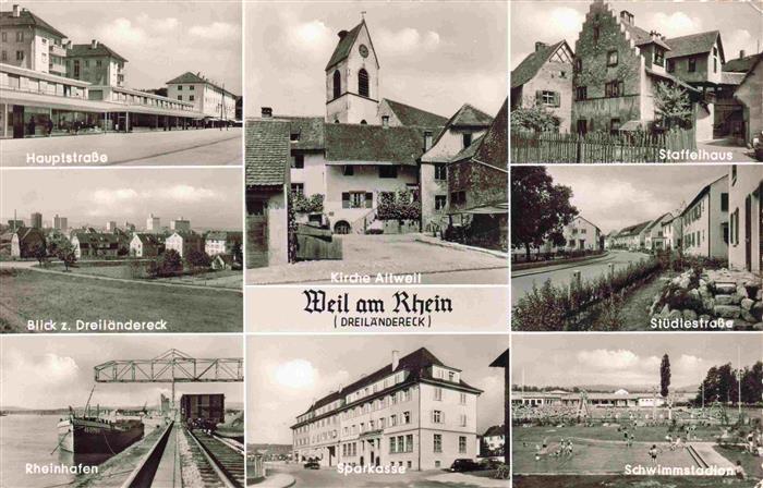 Weil am Rhein Hauptstrasse Dreilaendereck Rheinhafen Kirche Altweil Staffelhaus