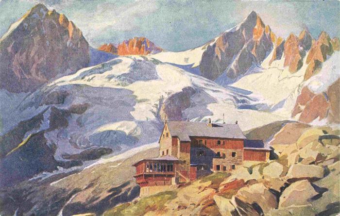 Plauenerhuette 2363m Zillertal Tirol AT mit Kuchelmoosspitze und Reichenspitze K