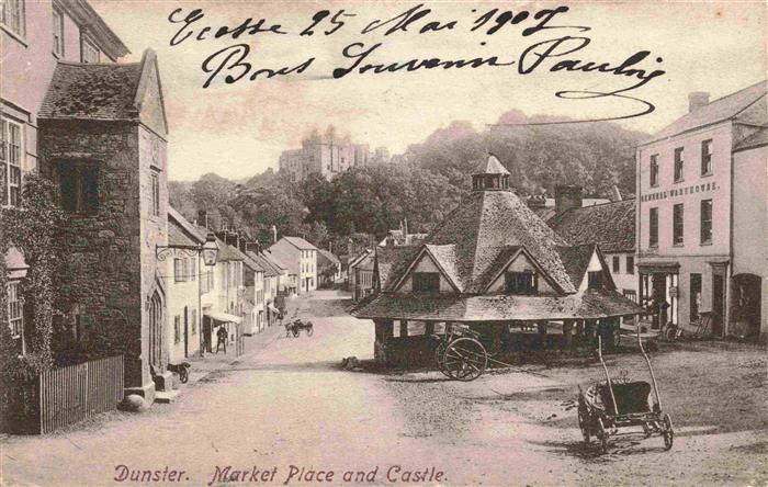 Dunster Somerset UK Market Place and castle