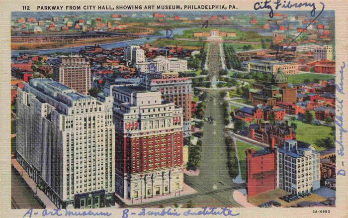 Philadelphia  Pennsylvania USA Parkway from City Hall Showing Art Museum Air vie