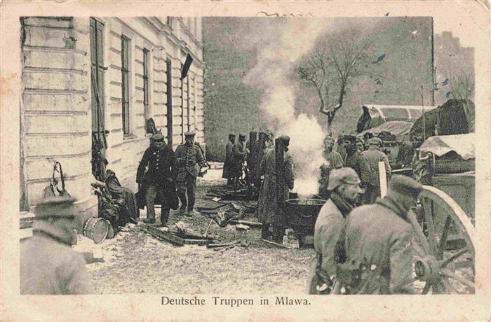 Mlawa Mielau Ostpreussen PL Ortspartie mit deutschen Truppen