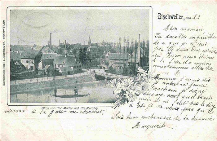 Bischweiler Bischwiller 67 Bas-Rhin Panorama Blick von der Moder auf die Kirche