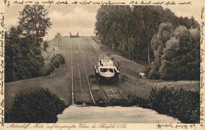 Schoenfeld Ostpreussen Krasin PL Motorschiff Herta auf der geneigten Ebene