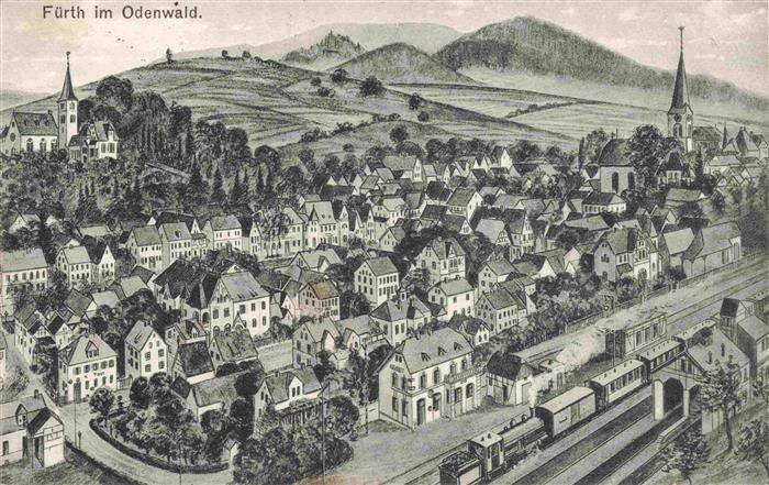 Fuerth Odenwald Hessen Panorama Litho