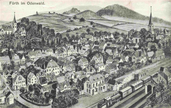Fuerth Odenwald Hessen Panorama Litho