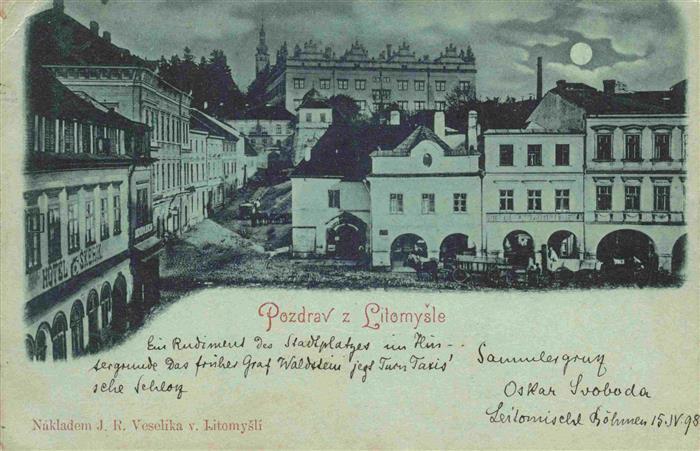 Litomysl Leitomischl CZ Ortszentrum Schloss im Mondschein
