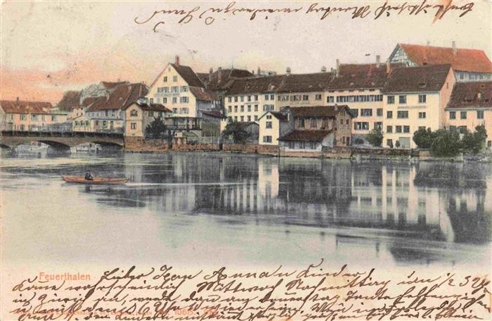 Feuerthalen ZH Blick ueber den Rhein zur Stadt