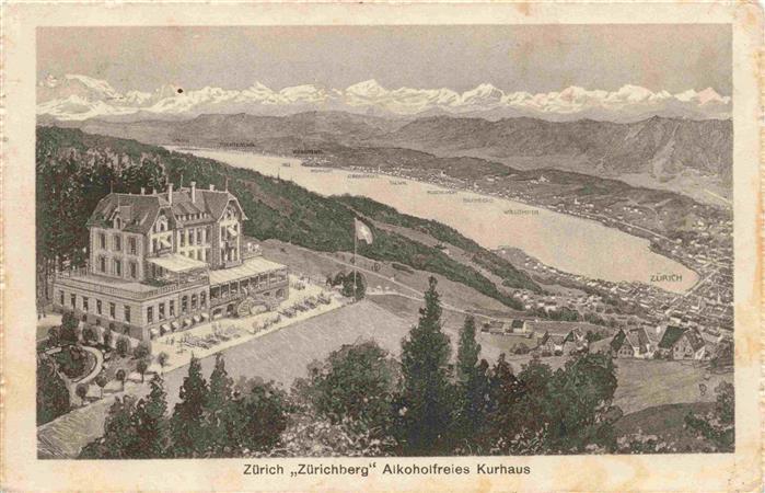 ZueRICH ZH Zuerichberg Alkoholfreies Kurhaus Alpenpanorama aus der Vogelperspek