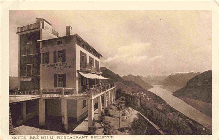 Monte-Bre Lugano TI Restaurant Bellevue Fernsicht Kupferdruck