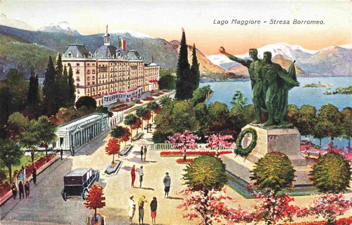 Stresa Borromeo Lago Maggiore IT Panorama Denkmal Hotel Lago Maggiore Alpen Kuen
