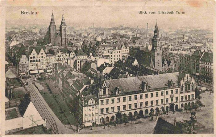 Breslau WROCLAW PL Panorama Blick vom Elisabeth-Turm Feldpost Lazarett-Stempel