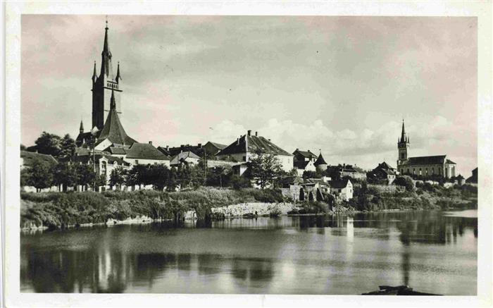 Tschaslau Caslav CZ Blick ueber den Fluss zur Stadt