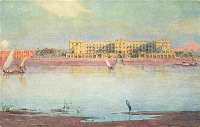 LUXOR Louqsor Louksor Egypt Hotel Blick ueber's Wasser Kuenstlerkarte