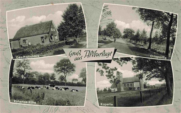 Altburlage Rhauderfehn Niedersachsen Geschaeftshaus Ortspartie Kuhweide Kapelle