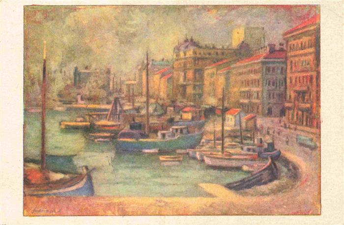 RIJEKA Fiume Susak Croatia Hafen Kuenstlerkarte