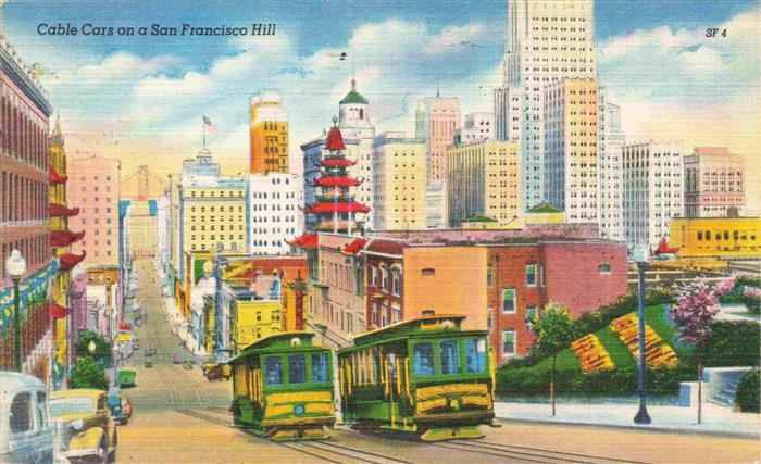 SAN FRANCISCO California USA Cable Cars on a San Francisco Hill Illustration