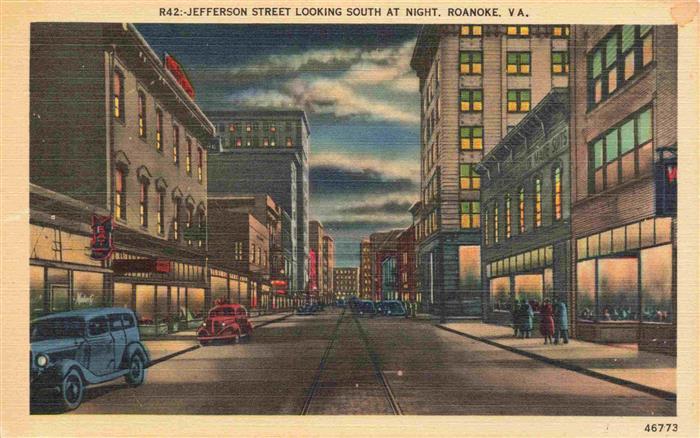 Roanoke Virginia USA Jefferson Street looking south at night
