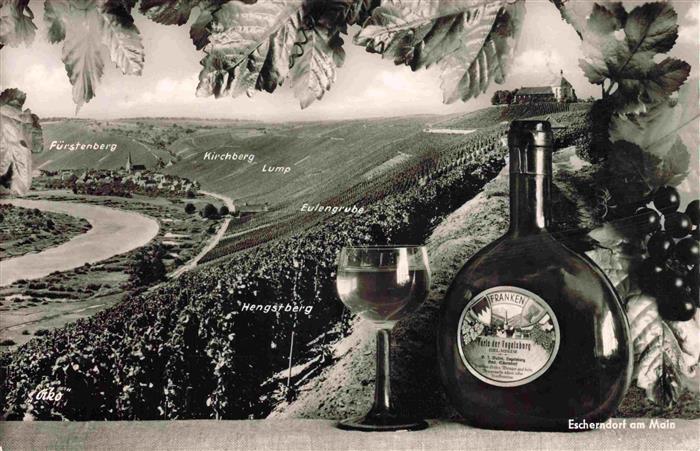Escherndorf Main Volkach Bayern Panorama Weinberge Frankenwein Weinflasche Weing