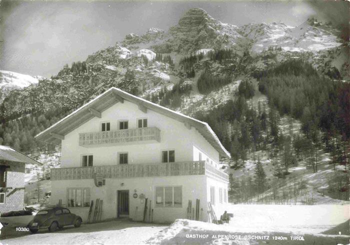 Gschnitz Tirol AT Gasthof Alpenrose Winterpanorama