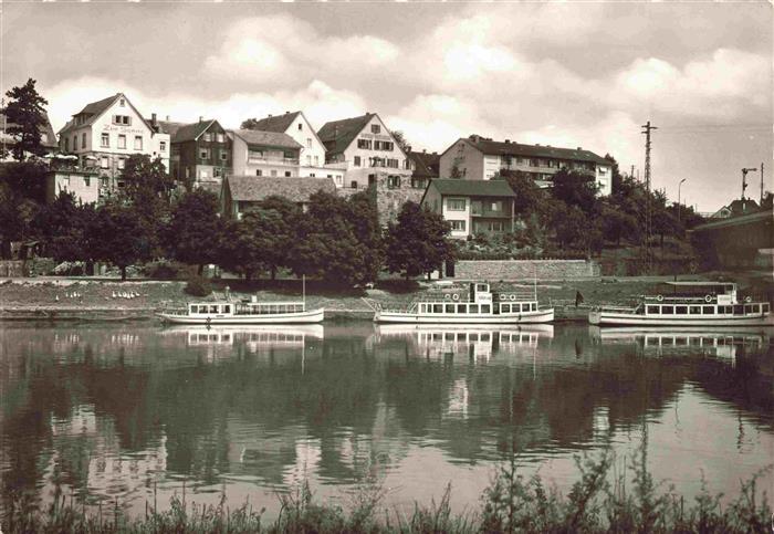 Jagstfeld Uferpartie am Fluss Blick zum Gasthof Sonne Fahrgastschiffe