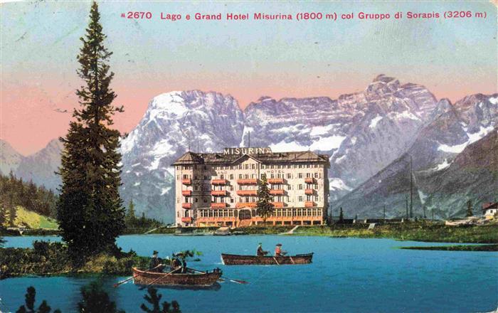 Misurina Veneto IT Lago e Grand Hotel Misurina col Gruppo di Sorapis