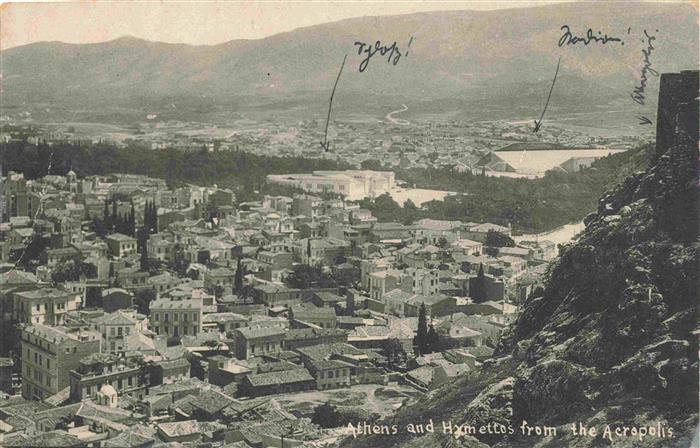 Athens Athen Athenes Greece and Hymettos from the Acropolis