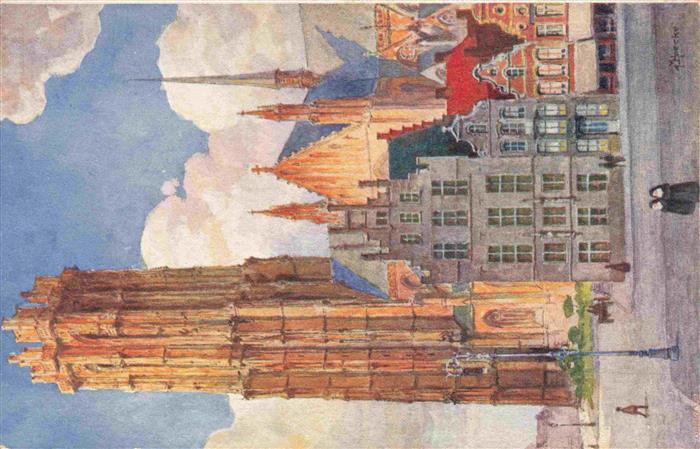 Mechelen  Malines Belgie Sint Rombauts Kathedraal Aquarell