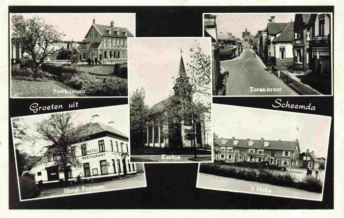 Scheemda Groningen NL Postkantoor Torenstraat Hotel Panman Kerkje t'Hofje