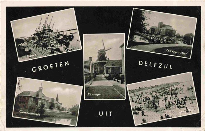 Delfzyl Delfzijl NL Haven Molenpad Zeevaartschool Gementehuis Strand