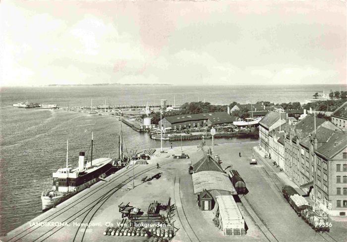 Landskrona Sweden Hamnparti oen Ven i bakgrunden