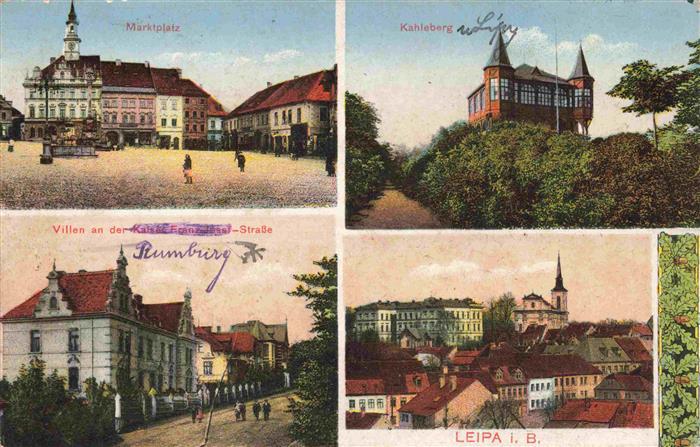 Leipa Boehmen Ceska Lipa CZ Marktplatz Kahleberg Villen Blick zur Kirche