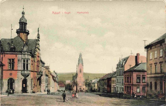 Adorf  Vogtland Marktplatz Blick zur Kirche