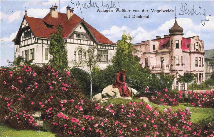 Dux Sudeten Duchcov CZ Anlagen Walther von der Vogelweide mit Denkmal