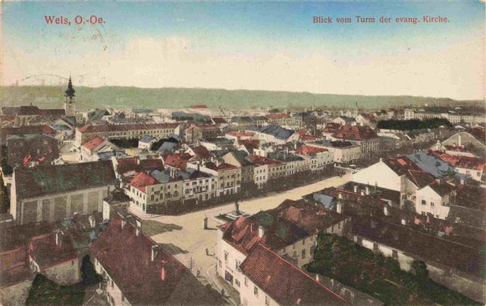 WELS Oberoesterreich AT Panorama Blick vom Turm der evangelischen Kirche