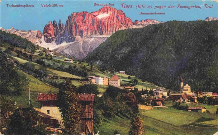 Tiers Tires Rosengarten Trento IT Panorama mit Baumannkamm