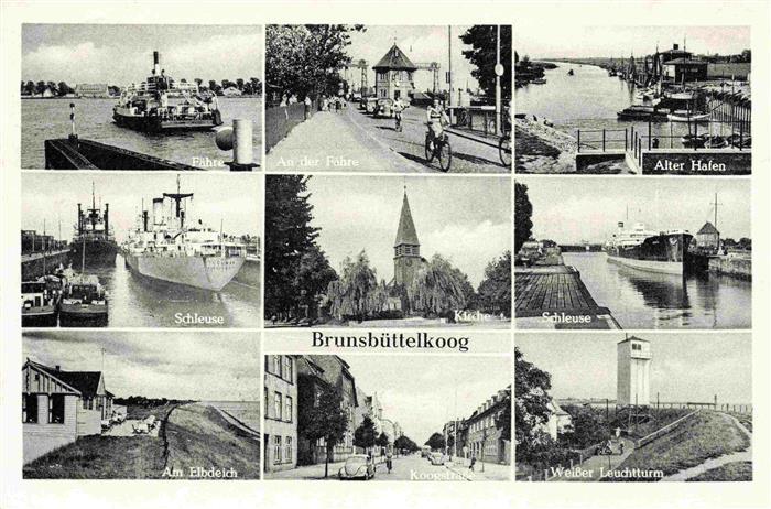 Brunsbuettelkoog Faehre Alter Hafen Schleuse Kirche Elbdeich Strassenpartie Weis