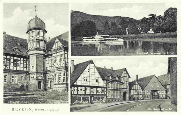 Bevern Holzminden Schloss Schlosshof Blick auf Weser bei Frost Fahrgastschiff Ka
