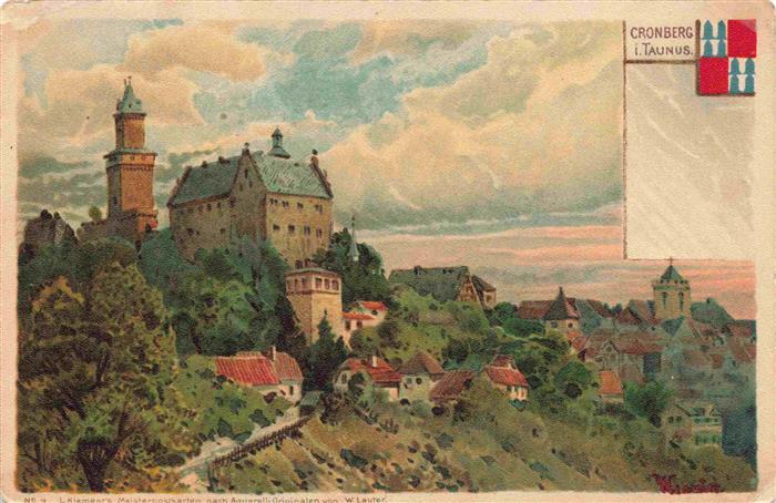 Cronberg Kronberg Taunus Hessen Ansicht mit Schloss Kuenstlerkarte