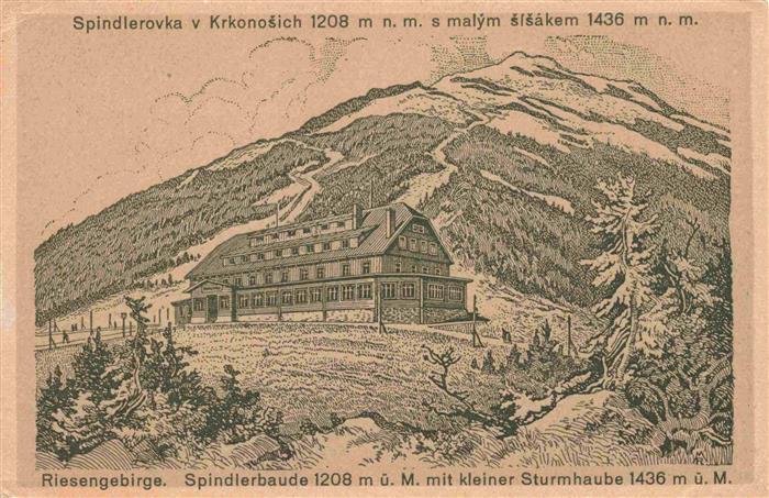 Spindlerbaude Spindleruv Mlyn CZ mit kleiner Sturmhaube Kuenstlerkarte
