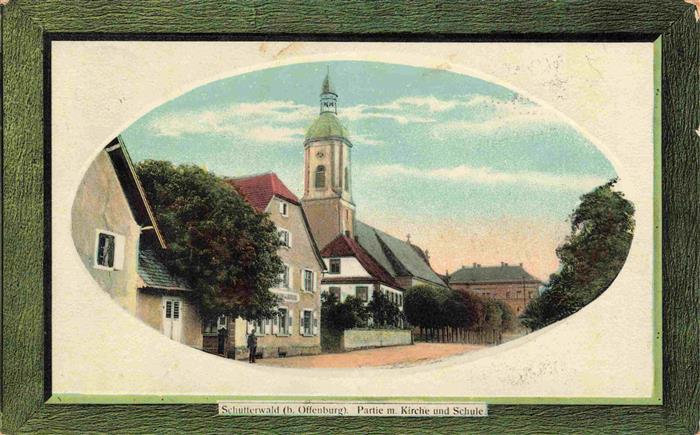 Schutterwald Partie mit Kirche und Schule Bilderrahmen