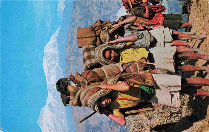 Nepal A typical Nepalese landscape porters in highland mule track
