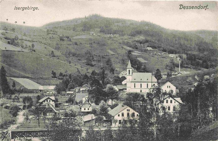 Dessendorf Desna Jablonec nad Nisou CZ Ortsansicht mit Kirche Isergebirge