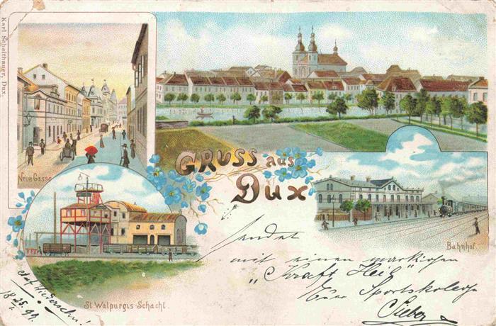 Dux Sudeten Duchcov CZ Teilansichten Neue Gasse St. Walpurgis-Schacht Bahnhof Ku