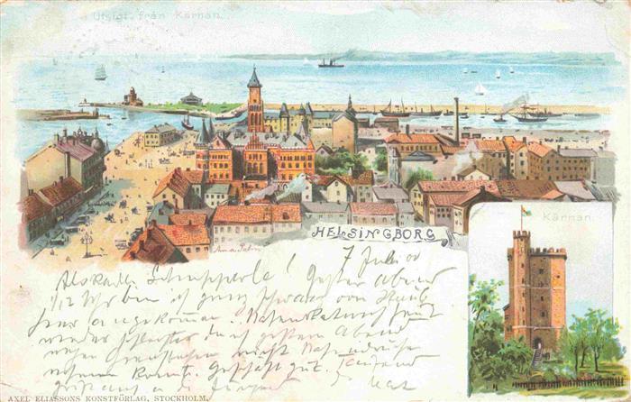 Helsingborg Haelsingborg Sweden Panorama Kaernan Turm Litho