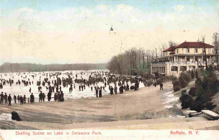 Buffalo New York USA Skating Scene on Lake in Delaware Park