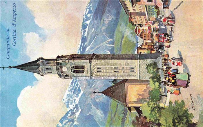 Cortina d Ampezzo Veneto IT Campanile Kuenstlerkarte