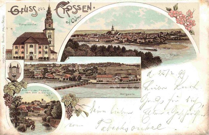 Crossen Oder Krosno Odrzanskie PL Panorama Marienkirche Bergseite Blick von der